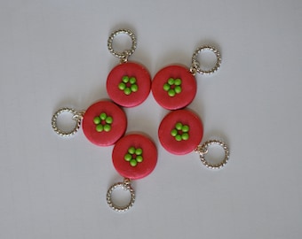 Hand made Polymer Clay Stitch Markers for Knitting - Set of 5
