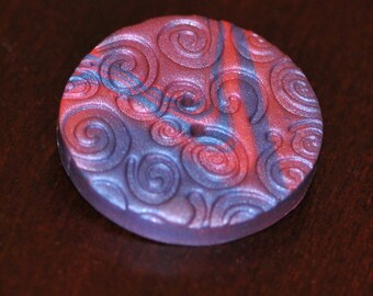 1 and 1/2 inch Hand Blended Pink, Blue, and Purple Swirled Button - XL Button