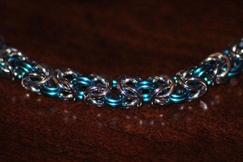 Handmade Chainmail bracelet, Turquoise and silver jump ring bracelet, Unique Bracelet, Longer Bracelet image 4