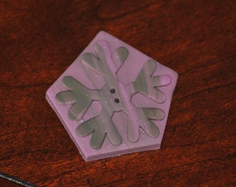 1 and 3/4 inch Large Pentagon Snowflake Button - Hand Made layered Button - One of a Kind - Purple Gray Button