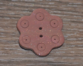 1 and 3/8 inch Dark Brown with Sparkles Flower Button - OOAK