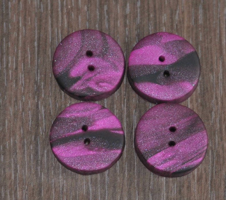 1 inch Purple and Black Sparkle Swirled Buttons Set of 4 OOAK Handmade image 1