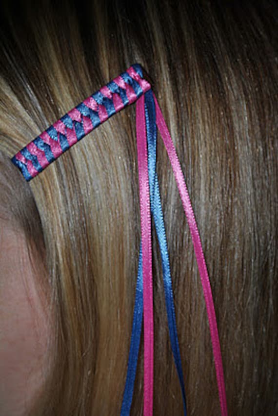 3 Color Neon Ribbon Braided Barrettes - Etsy display picture 2