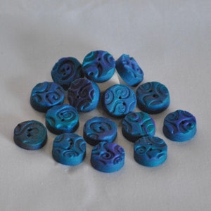 5/8 inch Swirled Buttons - Hand Blended Unique Buttons - Set of 15 - Large Set Blue and Purple colored buttons - Bulk Buttons