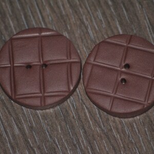 1 and 1/8 inch Brown Checker Buttons - Set of 2
