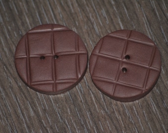 1 and 1/8 inch Brown Checker Buttons - Set of 2