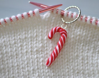 Hand made Candy Cane Polymer Clay Stitch Markers for Knitting - Set of 5