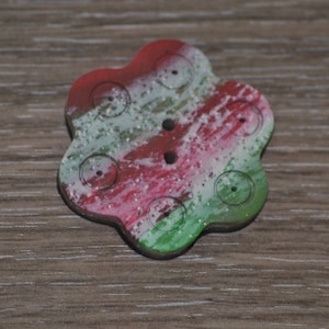 1 and 3/8 inch Christmas Flower button - Red Green White and Hint of Brown Flower Button - OOAK handmade button