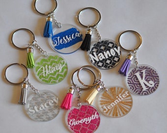 Personalized Name or Initial Glitter Acrylic Keychains, Custom Acrylic Keychains,  Clear Key Chain with Name, Personalized Key Ring