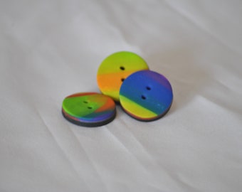 7/8 inch Rainbow Buttons - Hand Made layered swirled buttons - Set of 3