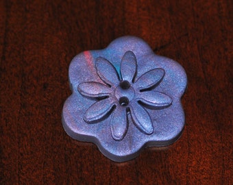 1 and 3/8 inch Purple, with a Hint of Blue and Pink Flower Button - OOAK handmade button