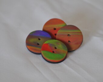 7/8 inch Rainbow Buttons - Hand Made layered swirled buttons - Set of 4