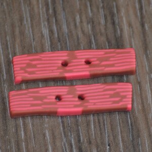 1 and 3/8 inch Pink and Brown Stick Buttons - OOAK Set of 2