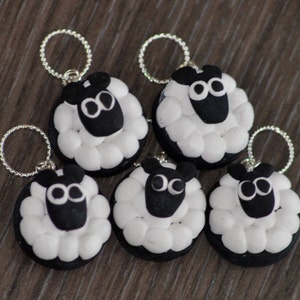 Hand made Polymer Clay Sheep Stitch Markers for Knitting - Set of 5