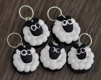 Hand made Polymer Clay Sheep Stitch Markers for Knitting - Set of 5