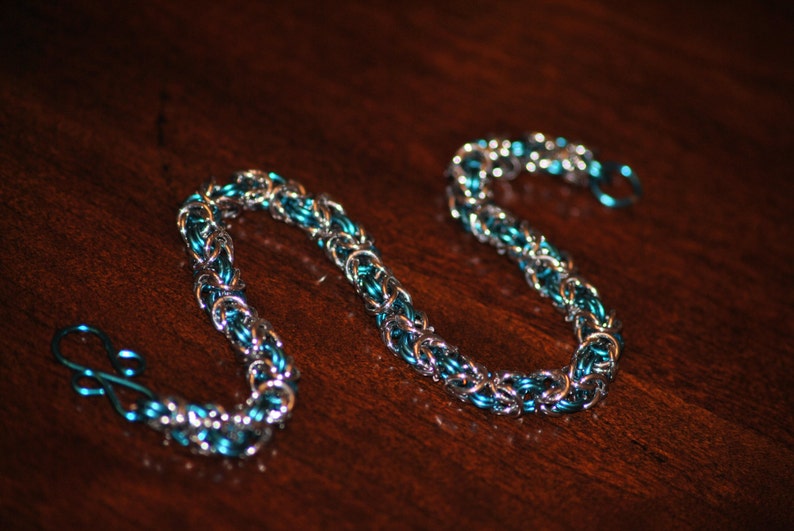 Handmade Chainmail bracelet, Turquoise and silver jump ring bracelet, Unique Bracelet, Longer Bracelet image 5