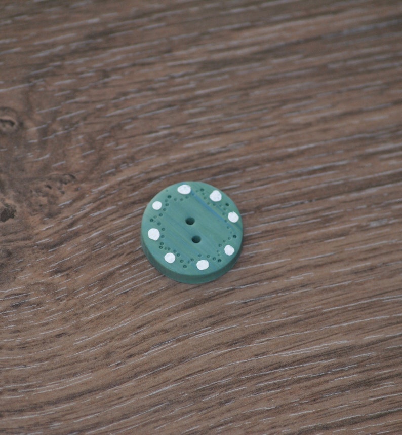 1 inch Green Button with bright white dots OOAK Handmade image 1