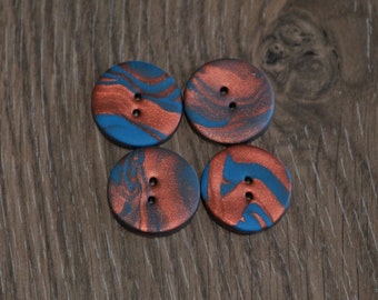 Copper and Blue Swirled Buttons - Set of 4