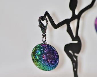 Handmade Moon/Planet Bag Tag - Anodized Metal Zipper Pull - Rainbow colored Zipper Tag