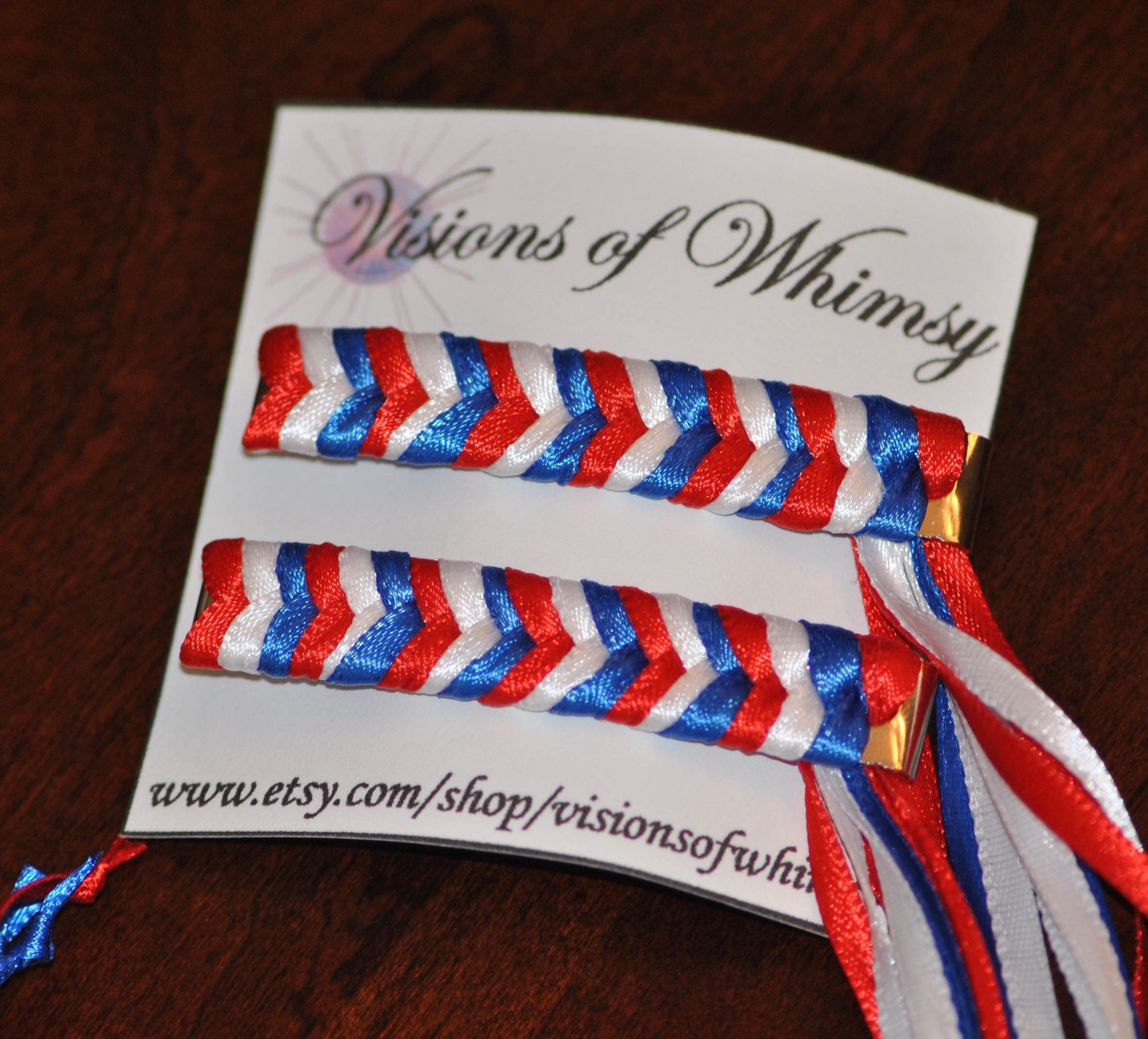 3 color Braided Ribbon Barrettes Set of 2 Barrettes Red Etsy