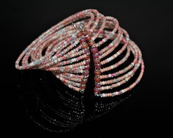 Multicolored Wire Wrap Bracelet Pinks, Black and White, Green, Christmas Colors