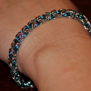 Handmade Chainmail bracelet, Turquoise and silver jump ring bracelet, Unique Bracelet, Longer Bracelet image 1