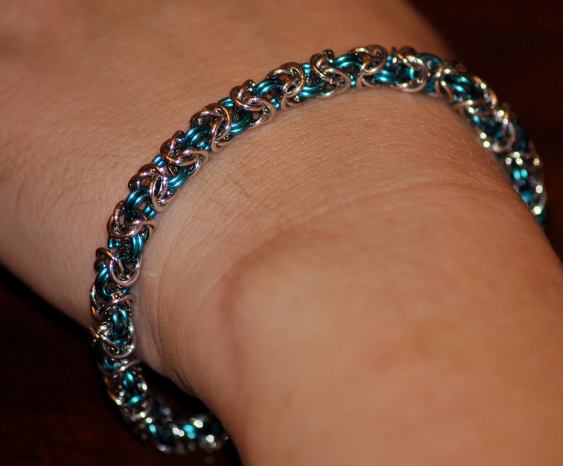 Handmade Chainmail bracelet, Turquoise and silver jump ring bracelet, Unique Bracelet, Longer Bracelet image 1