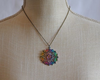 Handmade Floral Necklace - Anodized Metal Necklace - Unique necklace - Rainbow delicate necklace - Steampunk Necklace