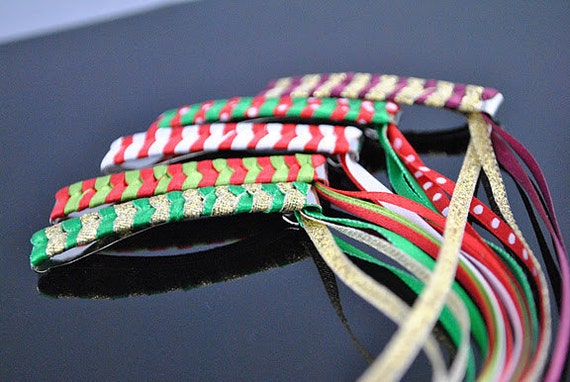 3 Color Braided Ribbon Barrettes, Set of 2 Barrettes, Red  display picture 1