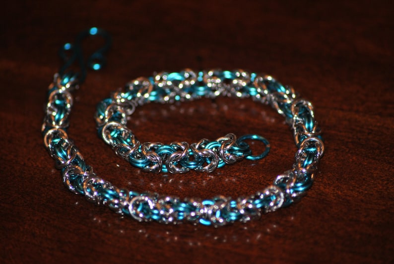 Handmade Chainmail bracelet, Turquoise and silver jump ring bracelet, Unique Bracelet, Longer Bracelet image 2