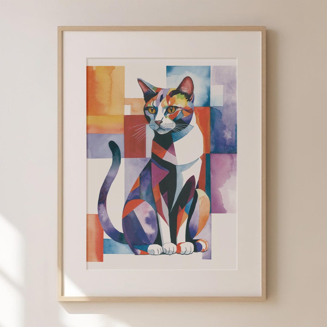 Colorful Watercolor Cat Art, Modern Cat Art Print, Fine Art Print ...