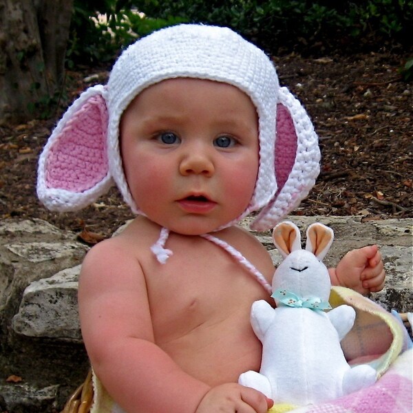 Cotton Crochet Bunny Hat - Sizes 0-24 Months
