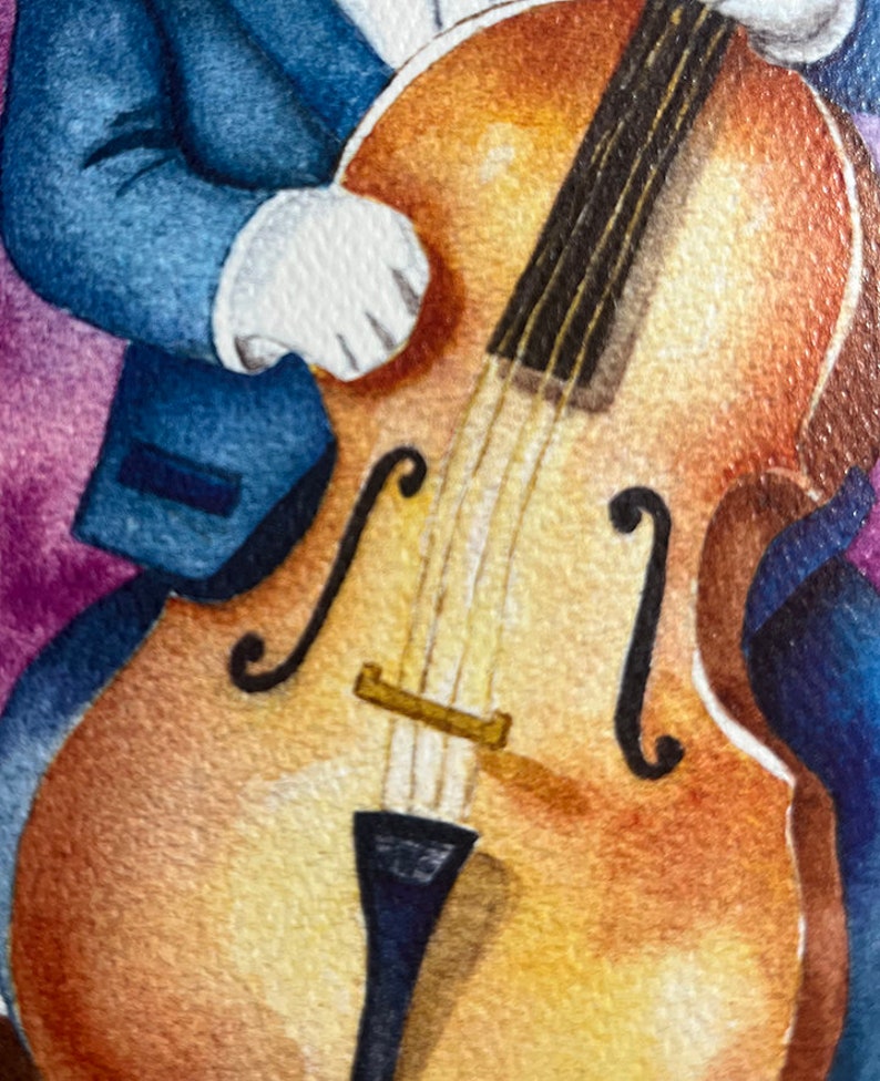 Cat Art Print, Cat Playing Bass, Cat Musician, Cat Lovers, Kitty Watercolor Fine Art Print, Bass Player, Upright Bass, Bass Fiddle image 4