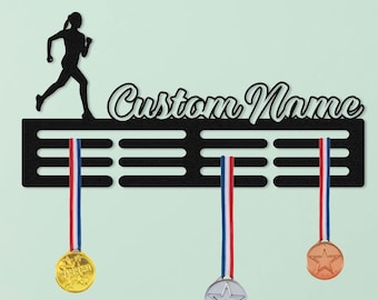 Personalized Running Medal Holder, Custom Female or Male Runner Medal Hanger, Running Marathon, Race Run Medal Display Rack, Running gifts