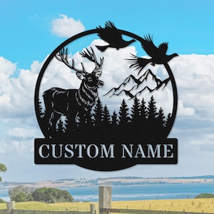Custom Deer Forest Metal Sign, Personalized Deer Metal Cabin Sign, Custom Deer Family Name Sign, Farmhouse Decor, Hunter Gift, Outdoor Sign