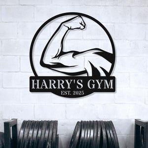Letrero personalizado para gimnasio en casa con diseño de músculos, letrero metálico personalizado para fitness, letrero para gimnasio en casa, letrero de CrossFit, decoración para gimnasio, regalo para el Día del Padre