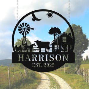 Custom Farmhouse Metal Name Sign, Personalized Ranch House Sign, Farm Sign, Metal Barn Sign, Ranch Decor, Farm Gate Sign, Animal Sign