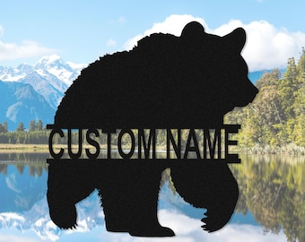 Custom Bear Metal Name Sign, Personalized Cabin Bear Sign, Cabin Bear Sign, Outdoor Decor, Bear Family Sign, Bear lover Gift, Door Decor