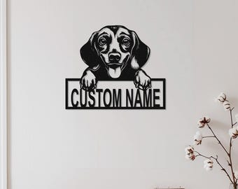 Benutzerdefinierte Dackel Zeichen, Dackel Zeichen mit Namen, Dackel Hund Wanddekoration, Hundeliebhaber Geschenk, personalisierte Hundeschild, Metallwandkunst, Haustier Geschenk