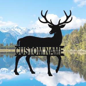 Personalized Deer Metal Name Sign, Last Name Deer Monogram Cabin Decor, Deer Hunter Gift, Deer Wall Hanging Art, Cabin Sign,Fathers Day Gift