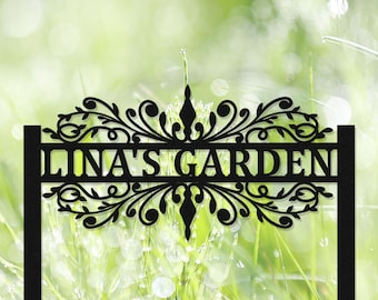 Personalized Garden Sign with Stake, Custom Metal Garden Name Sign, Flower with Stakes Garden Sign, Garden Decor, Yard Sign, Home Gift