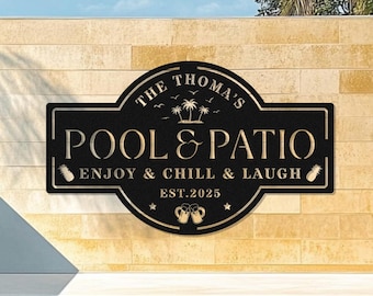 Letrero metálico personalizado de oasis junto a la piscina, decoración para piscina, letrero personalizado de oasis para patio, letrero para patio, decoración de pared exterior