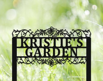 Letrero de jardín personalizado, letrero de metal personalizado, estaca de metal, diseño floral, letreros para césped, letrero de patio, decoración de jardín, regalo para mamá