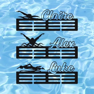 Custom Name Swimming Medal Hanger, Personalized Swim Medal Hanger, Sports Metal Display Rack, 12 Rungs for Medals & Ribbons, Swimmer Gift