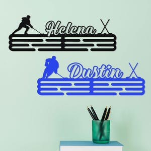 Custom Hockey Medal Hanger, Personalized Hockey Medal Holder, Custom Hockey Player Name Medal Display, Award Display, Hockey Lover Gift