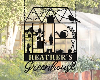 Custom Metal Greenhouse Name Sign, Personalized Hanging Garden Sign, Back Yard Decor, Greenhouse Sign, Conservatory Sign, Gardener Gift