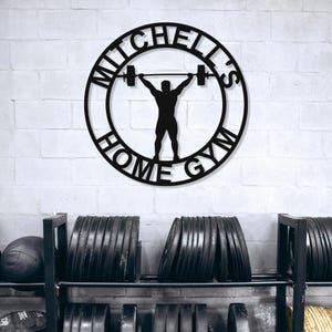 Custom Metal Dumbbell Gym Name Sign, Personalized Home Gym Sign, Powerlifting Metal Wall Art, Man Cave Sign, Gift For Him, Gym Decor