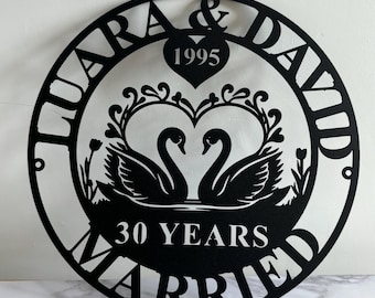 Regalo personalizado de 30.º aniversario para padres, letrero personalizado de 30.º aniversario, regalo de aniversario de oro, arte de pared de metal para aniversario de bodas