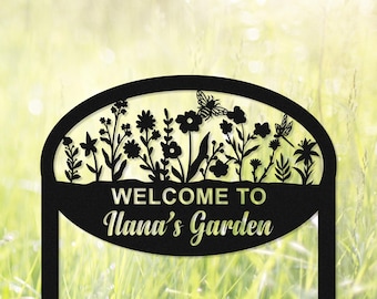 Letrero de jardín personalizado, Letrero de jardín de metal personalizado, Estaca de jardín de metal, Diseño floral, Letreros para césped, Letrero para jardín, Decoración de jardín, Regalo para el Día de la Madre