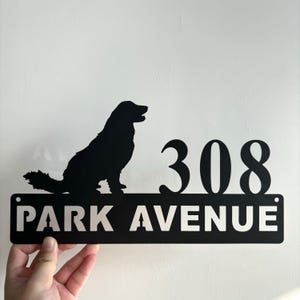 Personalized Dogs Metal House Number Sign, Custom Puppy Metal Address Sign, Modern Address Sign with Street Name, Front Door Sign